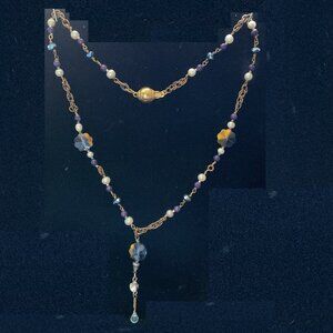 18” genuine topaz gemstone and freshwater pearl necklace